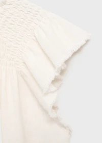 Linen-blend ruffled blouse