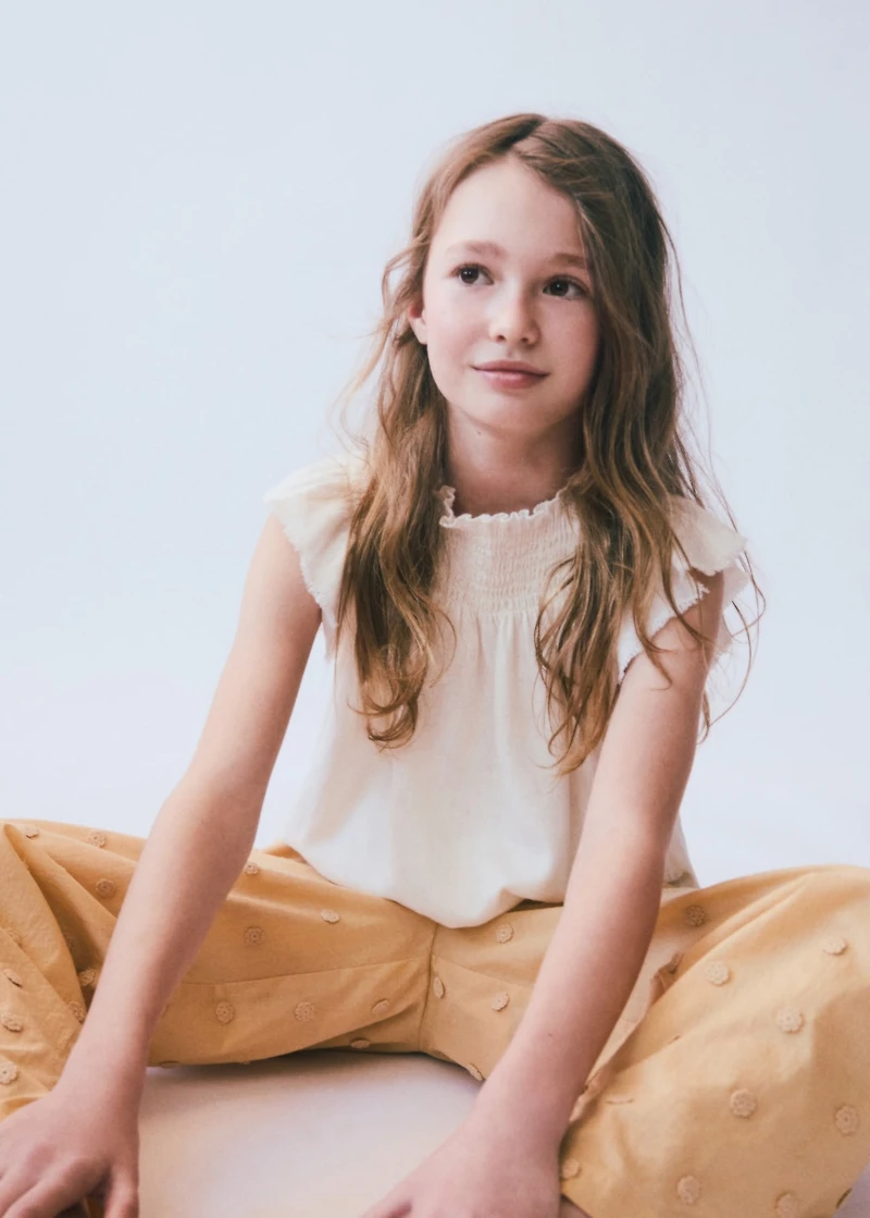 Linen-blend ruffled blouse