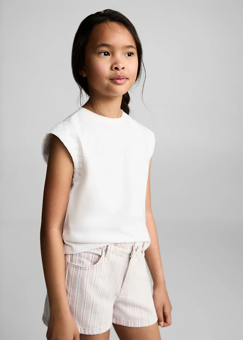 Striped denim shorts