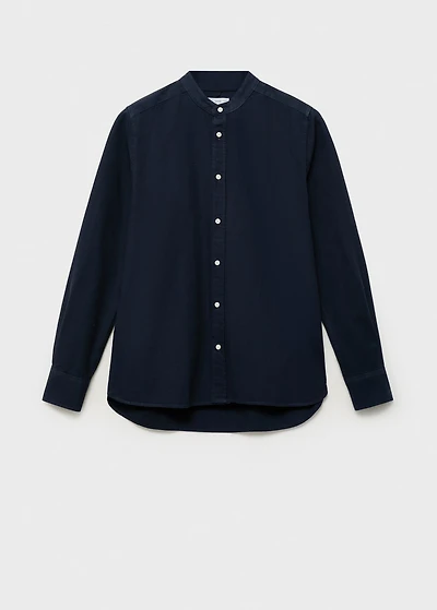 Cotton linen shirt with mandarin collar