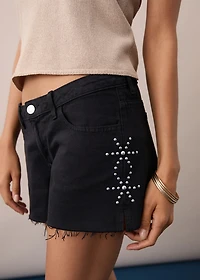 Studded denim shorts