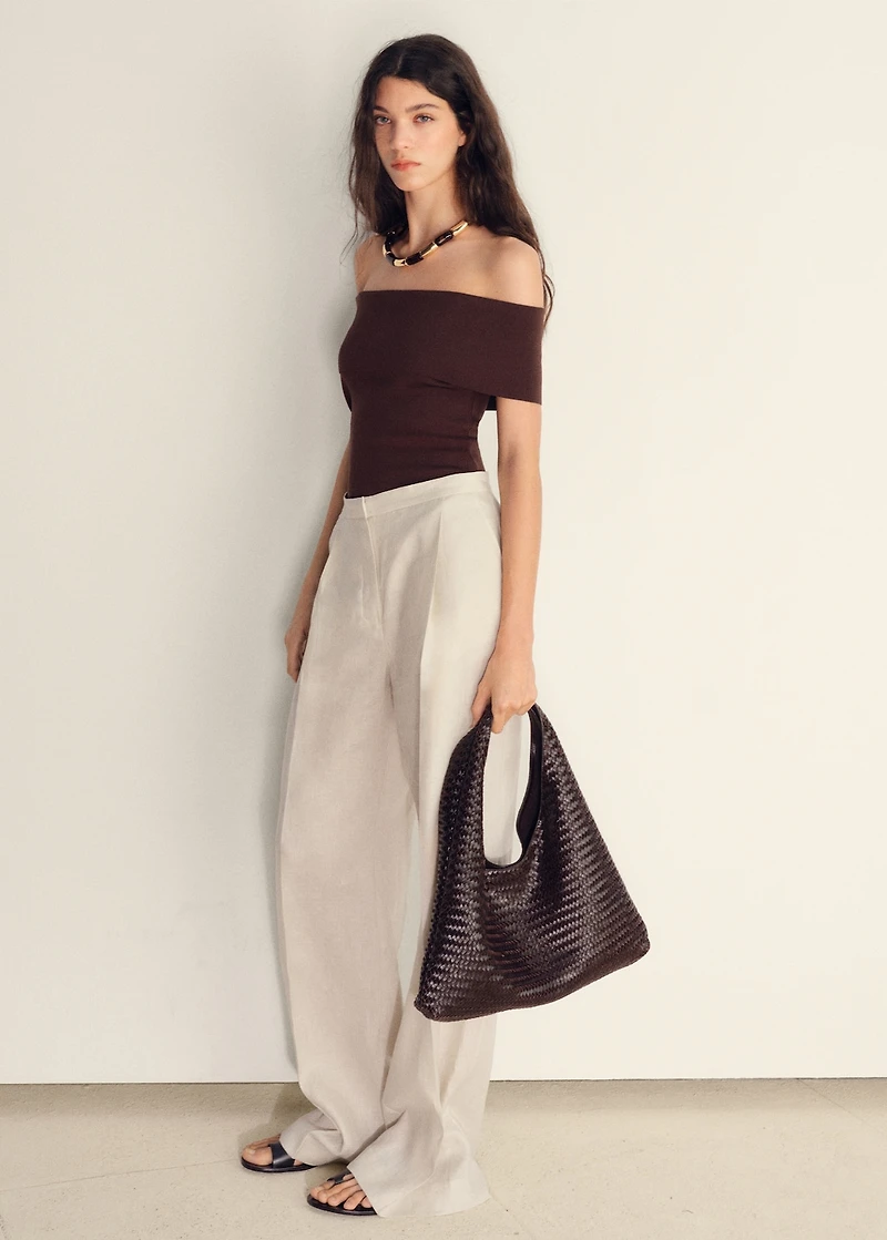 Straight-fit linen pants with pleats