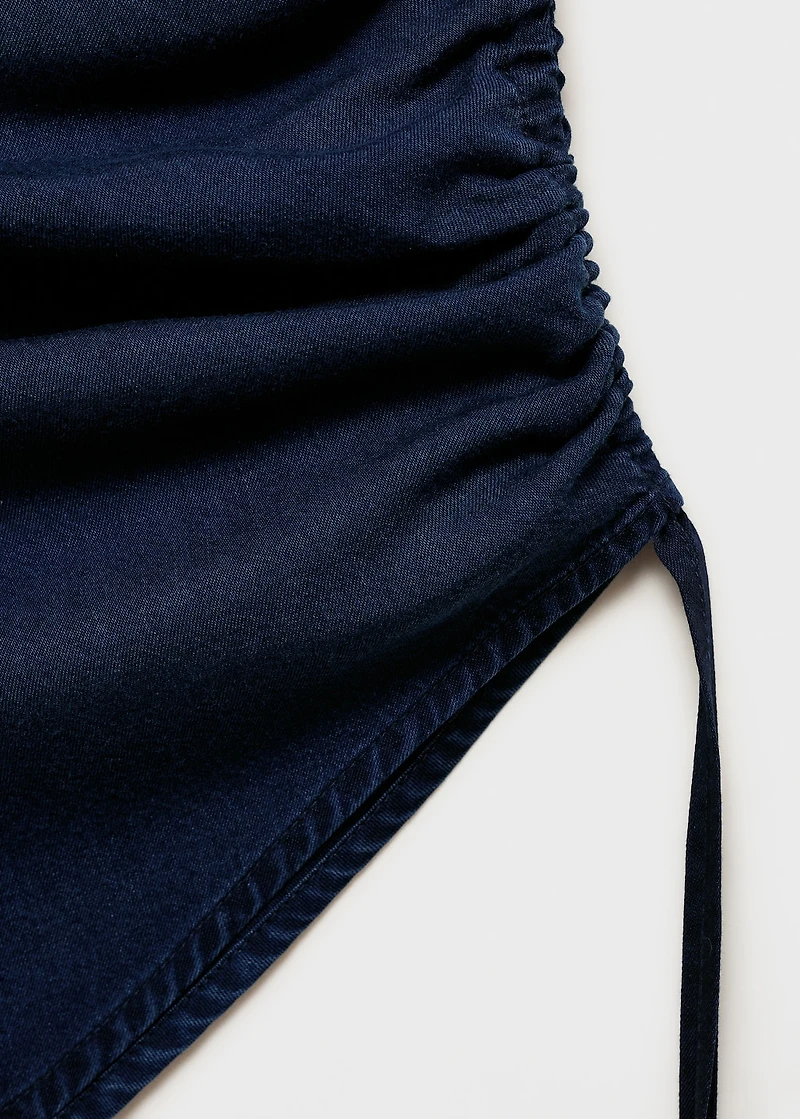 Denim-effect top with gathered side