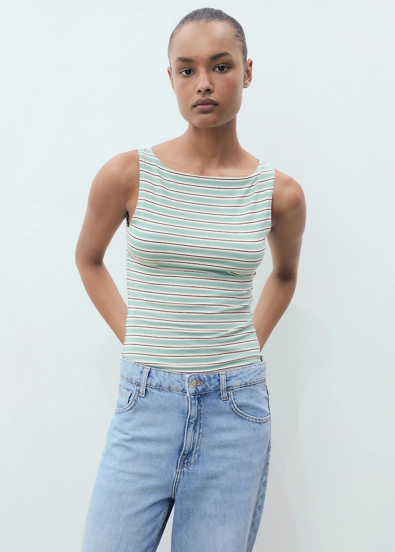 Striped boat-neck top