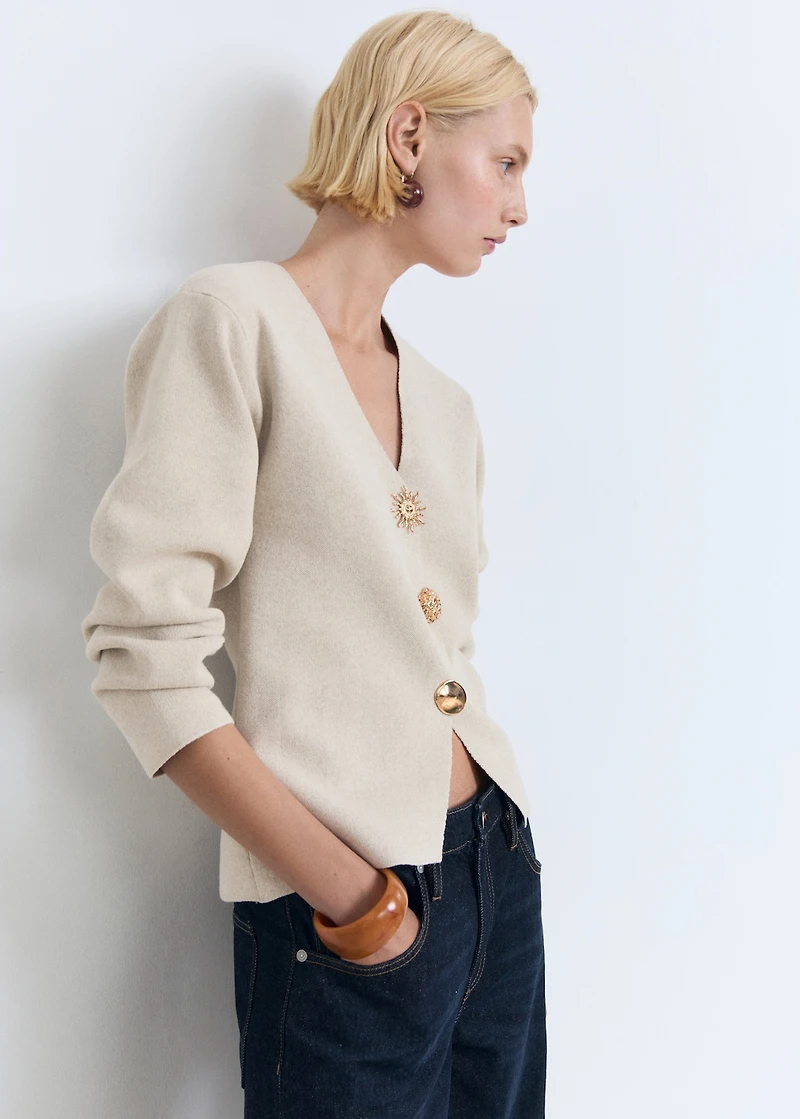Fine-knit jacket with jewel buttons