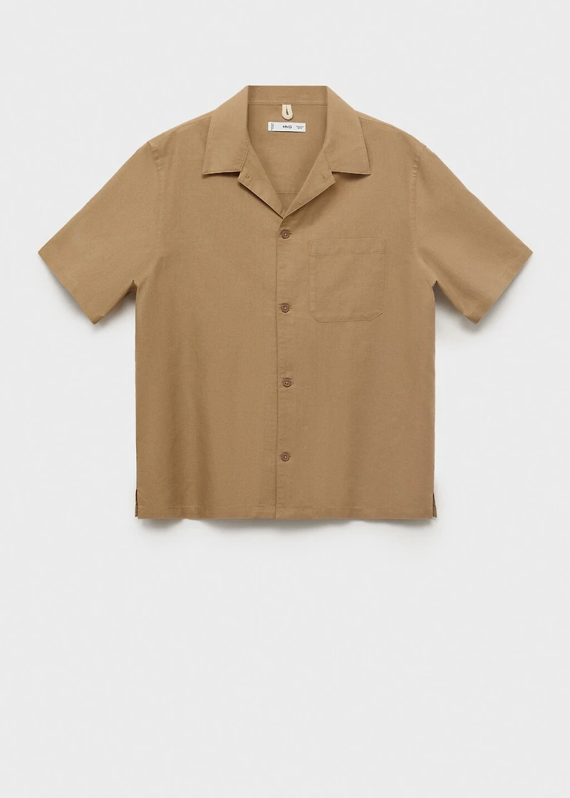 Linen shirt with bowling collar and pocket