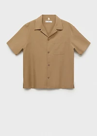 Linen shirt with bowling collar and pocket