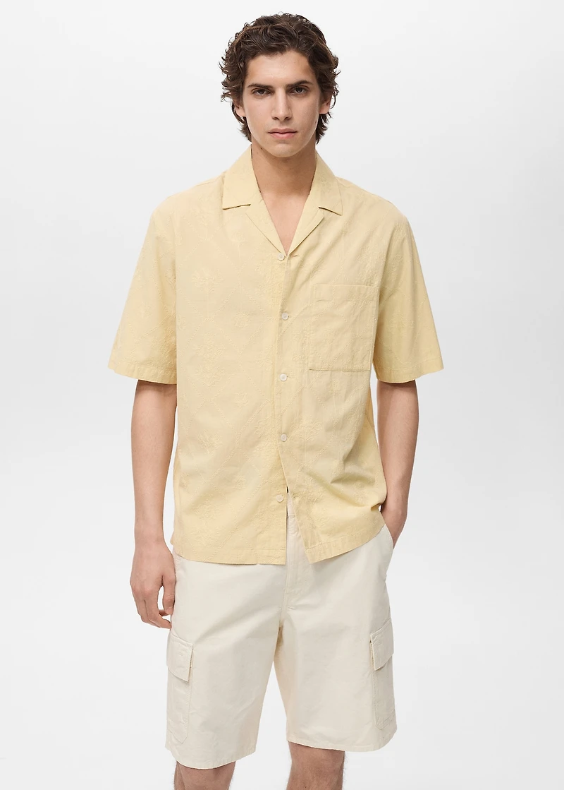 Shirt with embroidered bowling collar