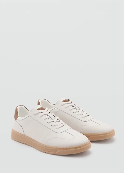 Contrasting panel leather sneakers