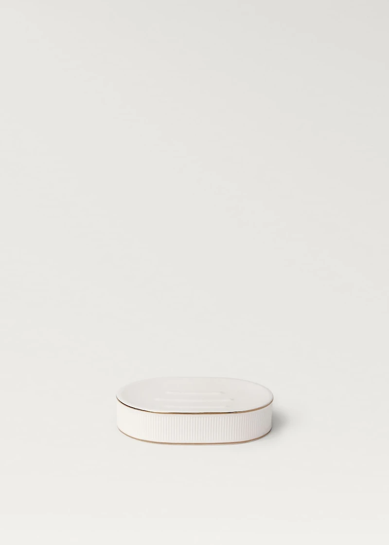 Stoneware soap dish with stripe detail