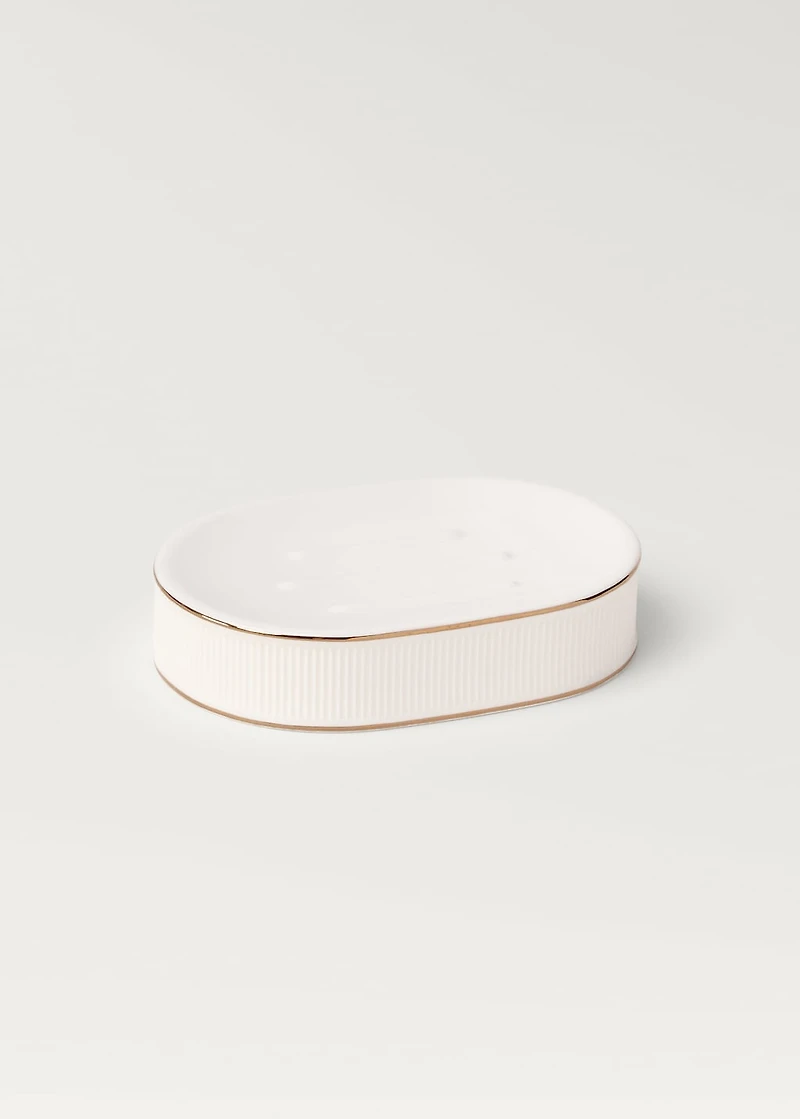 Stoneware soap dish with stripe detail