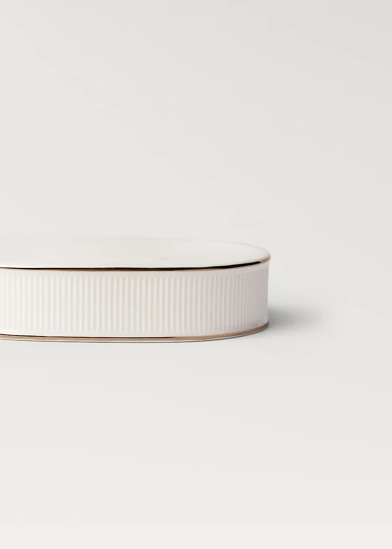 Stoneware soap dish with stripe detail