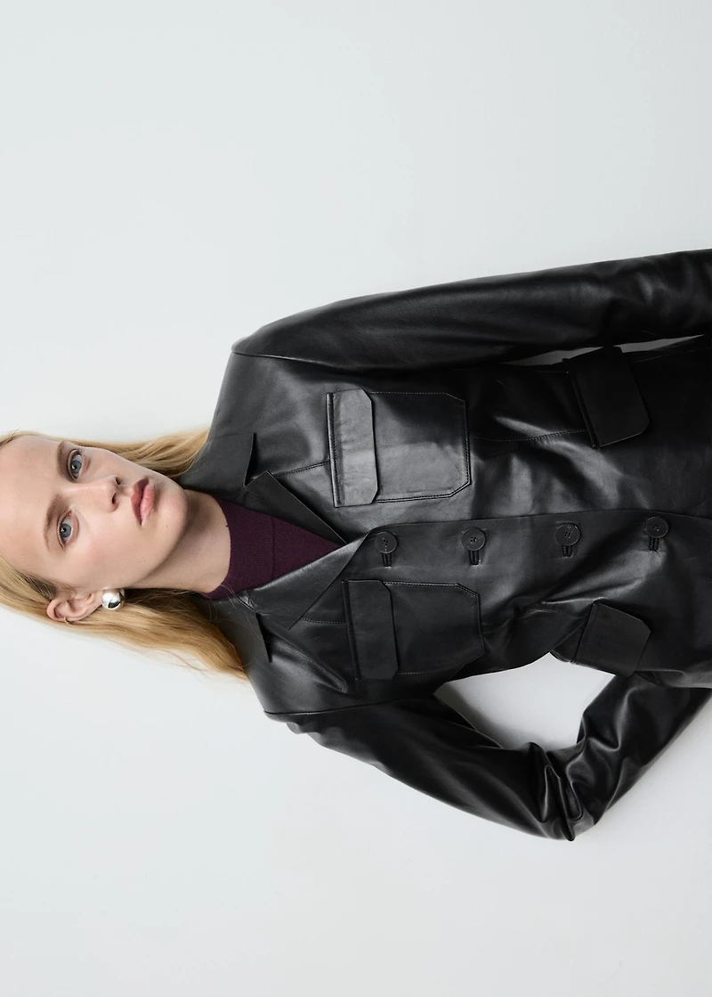 Leather jacket with flap pockets