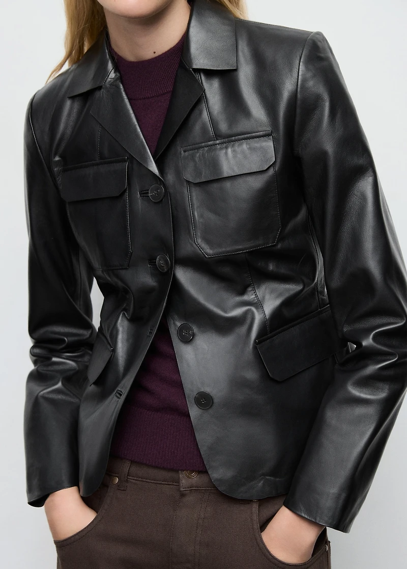 Leather jacket with flap pockets