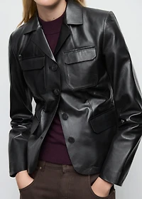 Leather jacket with flap pockets