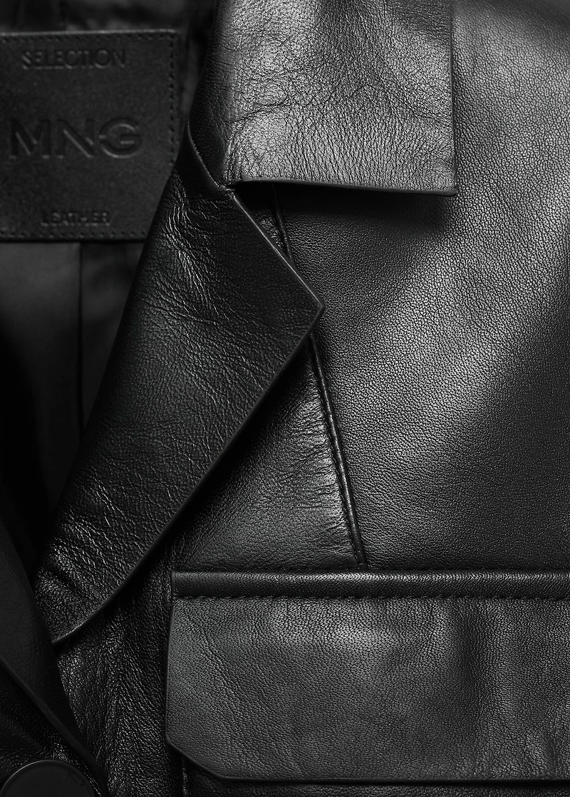 Leather jacket with flap pockets