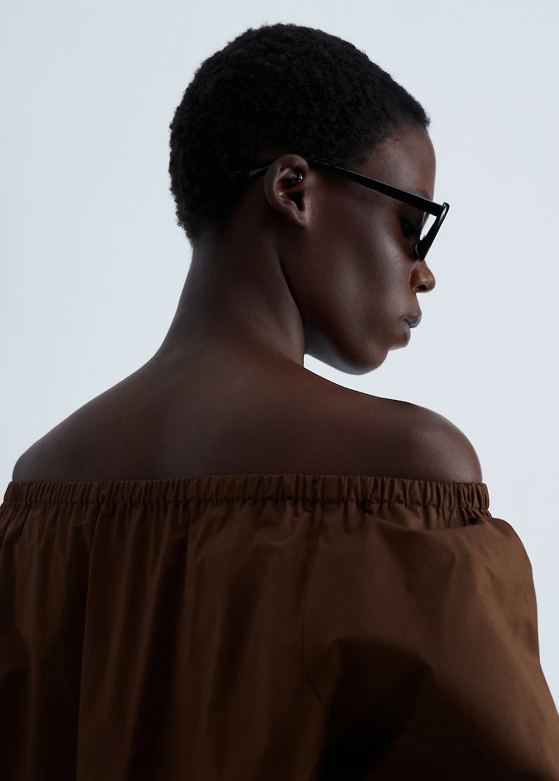 Cotton blouse with gathered neck