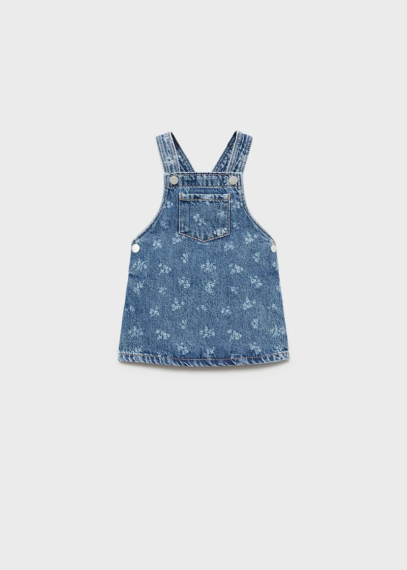 Printed denim pinafore
