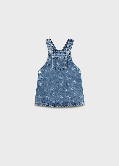 Printed denim pinafore