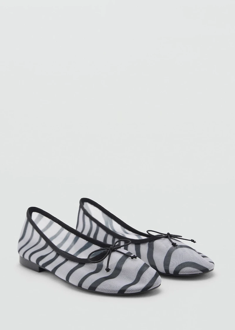 Animal-print mesh ballet flats