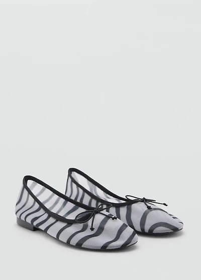 Animal-print mesh ballet flats