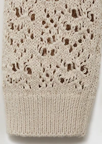 Knitted sweater with hood and lace pattern