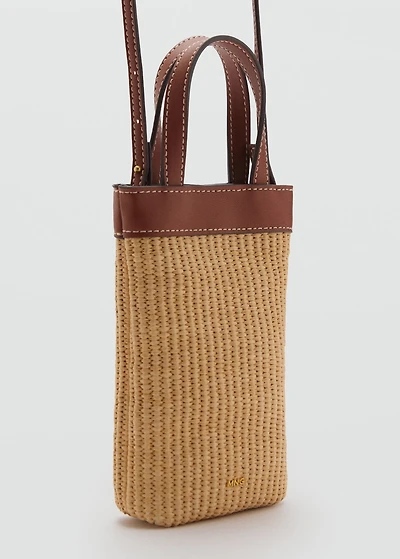 Raffia-effect crossbody cell phone case