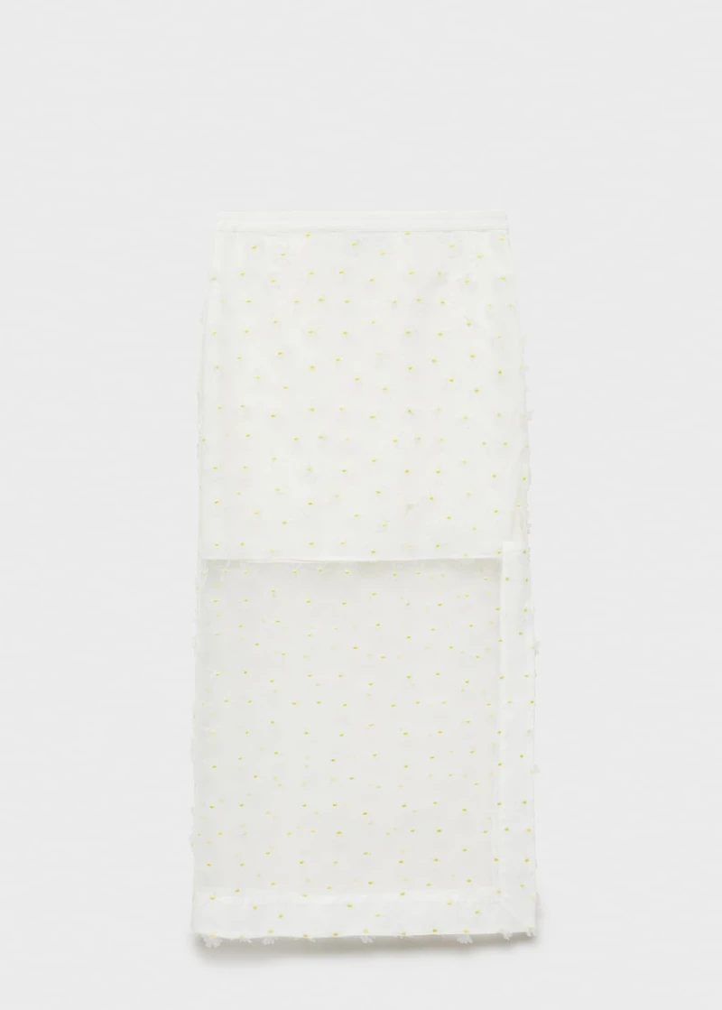 Semi-transparent floral-embroidered skirt