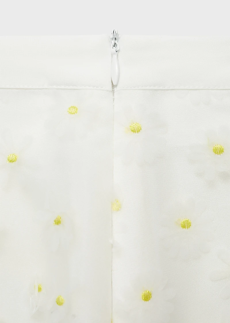 Semi-transparent floral-embroidered skirt