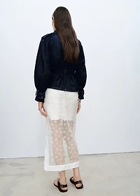 Semi-transparent floral-embroidered skirt