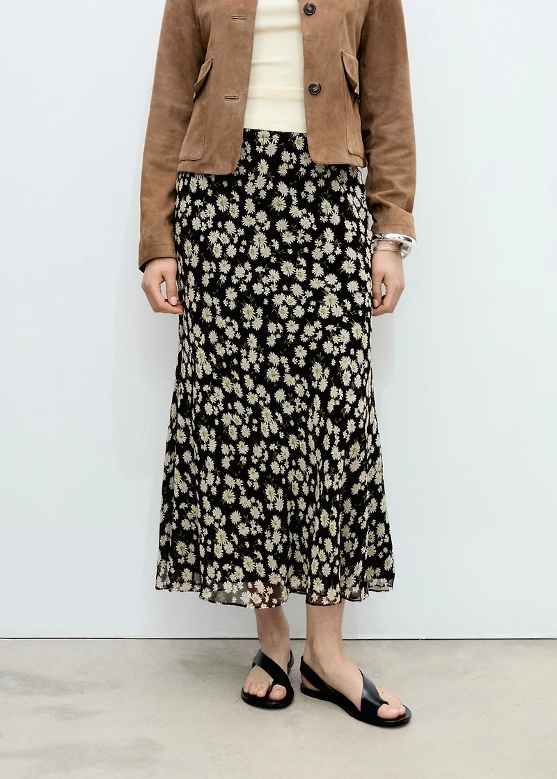 Long floral flared skirt