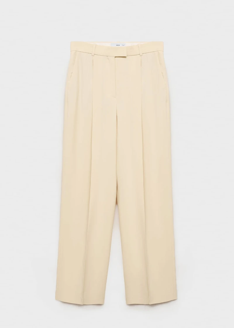 Wide-leg pleated suit pants
