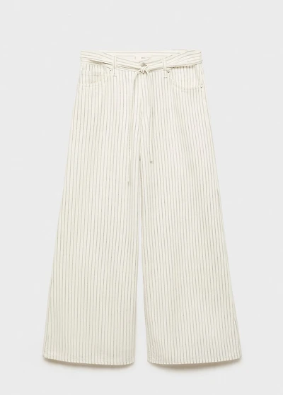 Wide leg jeans with stripes and belt