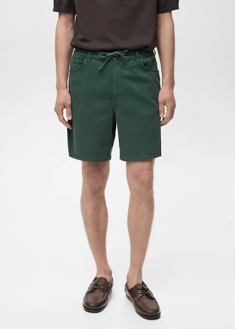 Denim bermuda shorts with drawstring