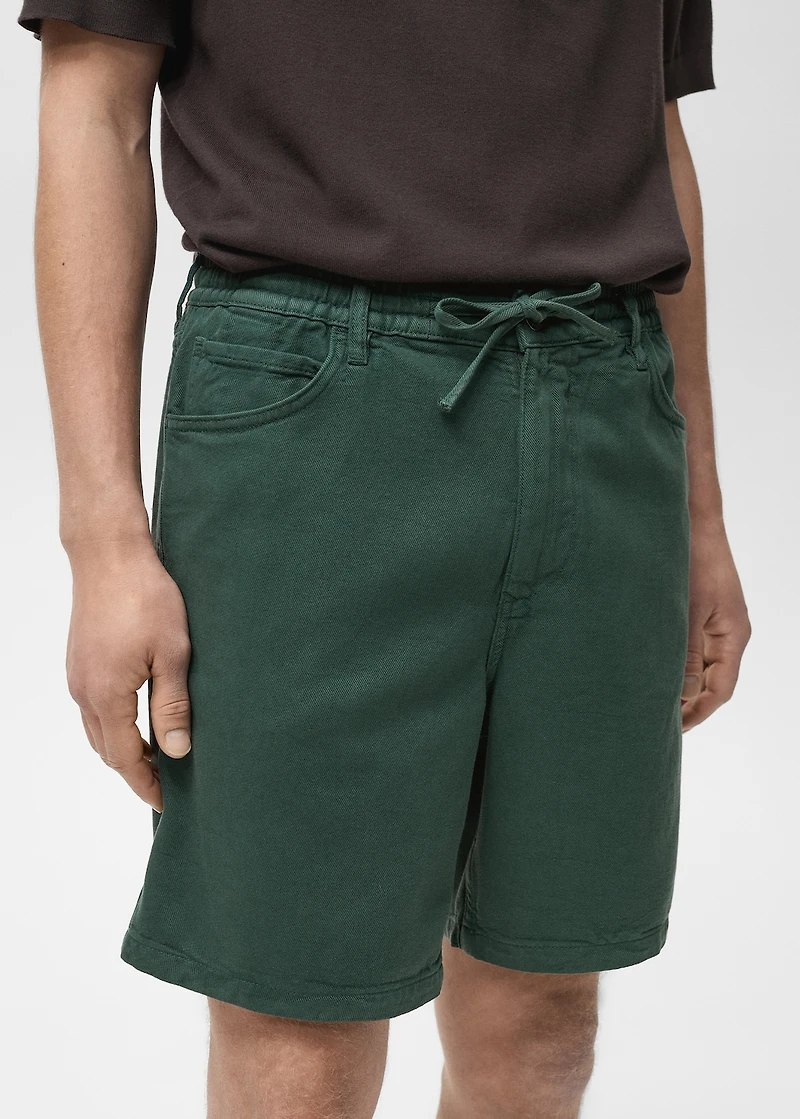 Denim bermuda shorts with drawstring