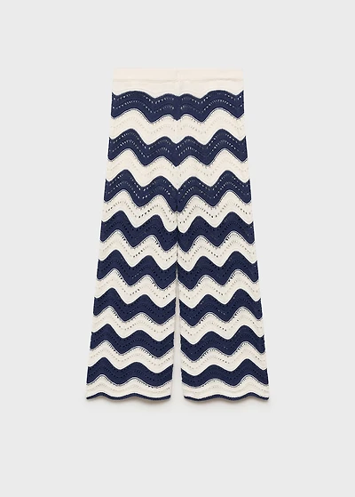 Zig-zag knitted pants with lace accents