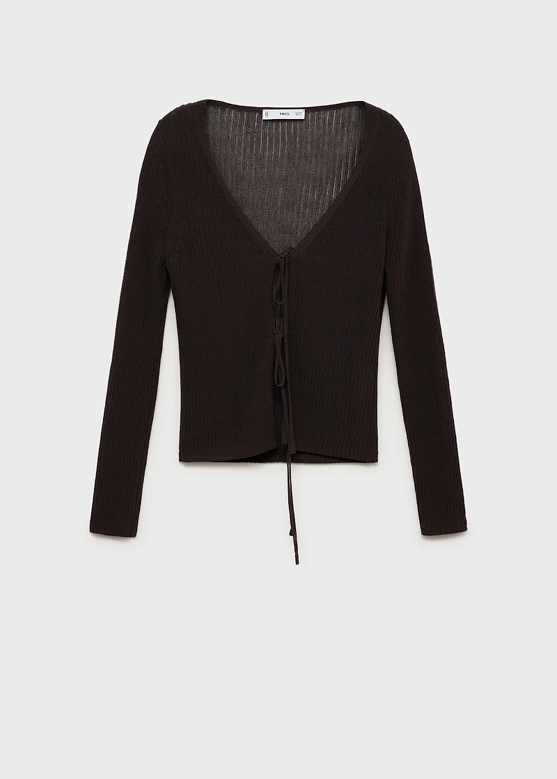 Rib-knit cardigan with bows