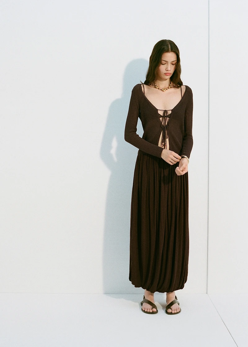 Rib-knit cardigan with bows