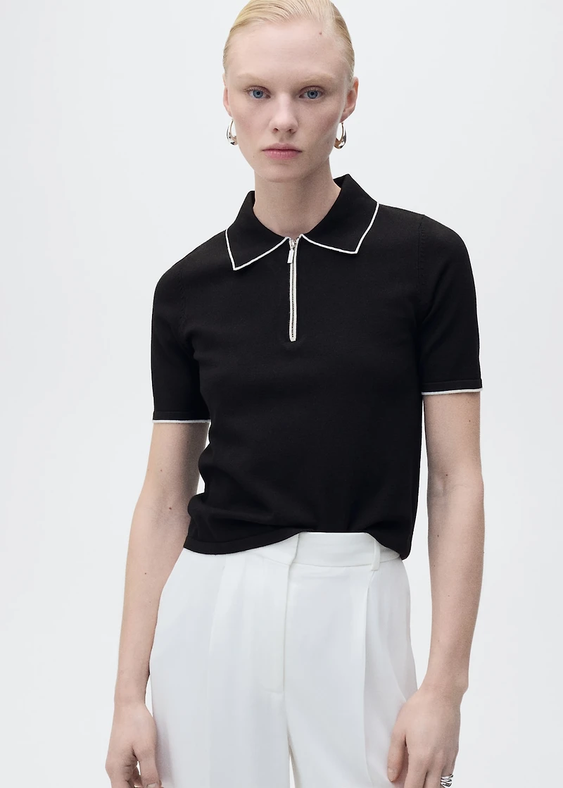 Polo-neck sweater with contrasting trims