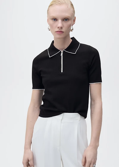 Polo-neck sweater with contrasting trims