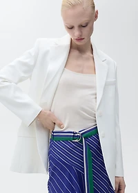 Striped midi-skirt with belt