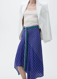 Striped midi-skirt with belt