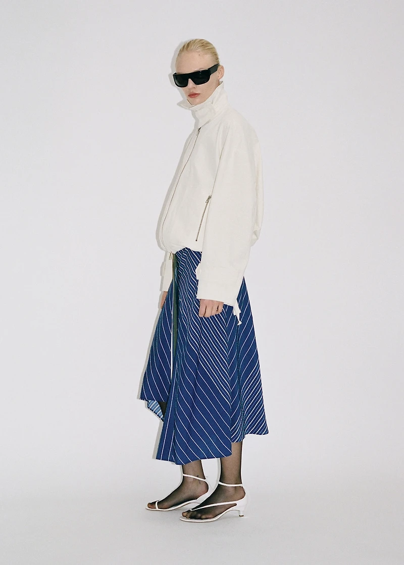 Striped midi-skirt with belt