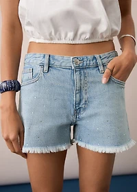 Low-waist shorts with rhinestones