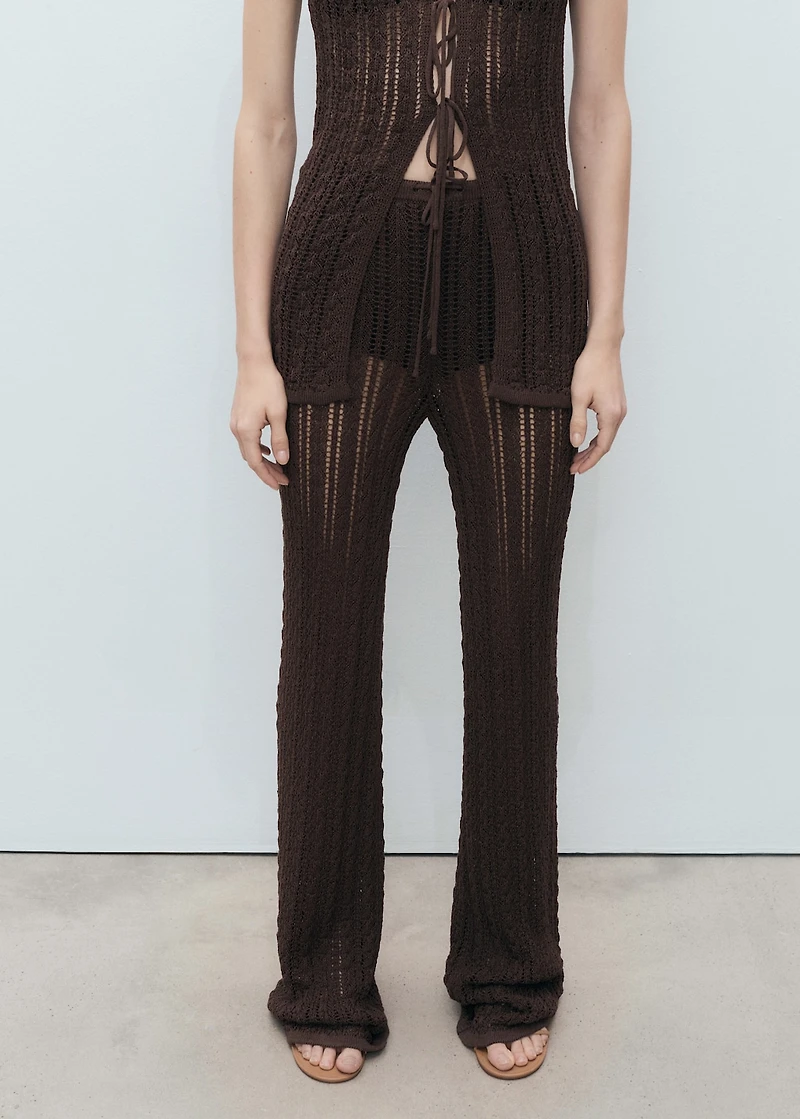 Straight-fit knitted pants with lace accents