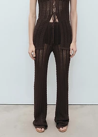 Straight-fit knitted pants with lace accents