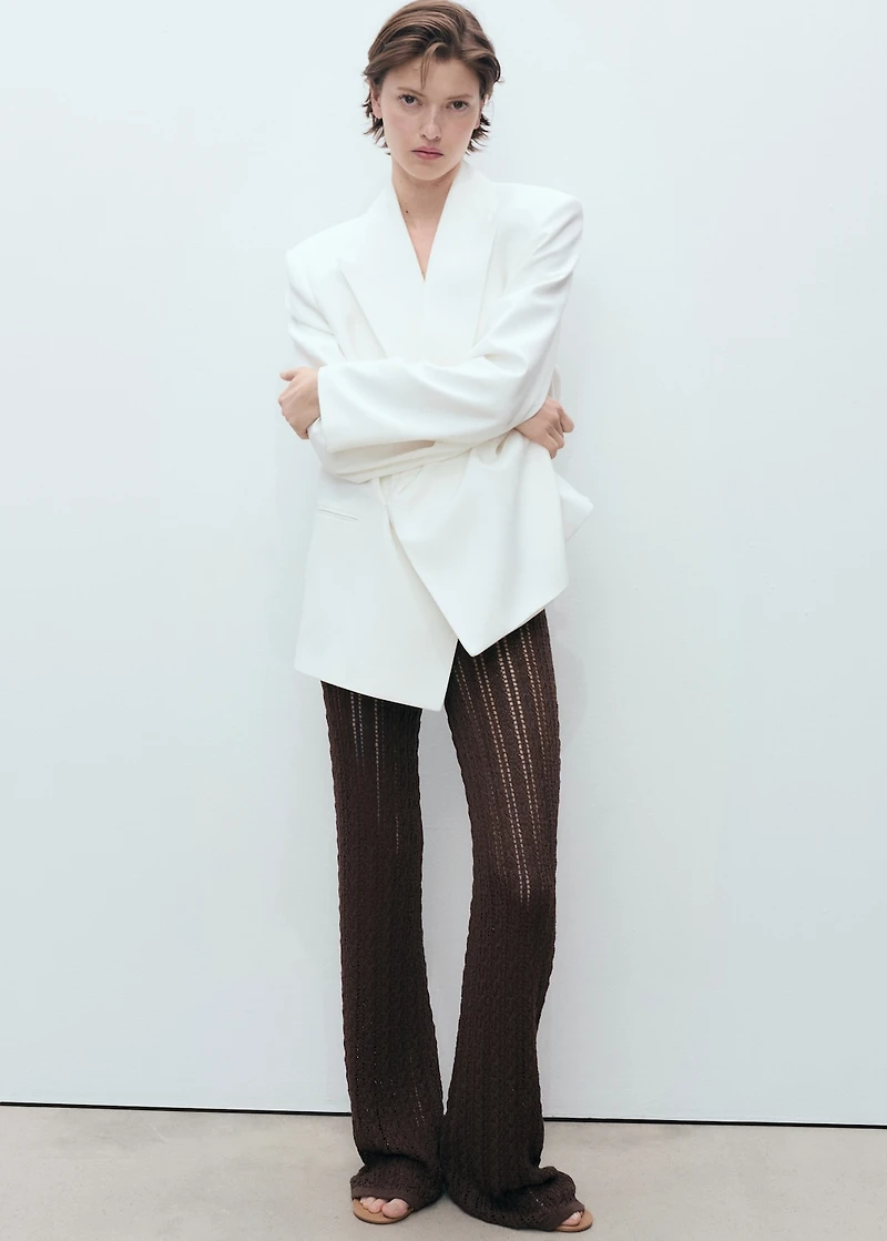 Straight-fit knitted pants with lace accents