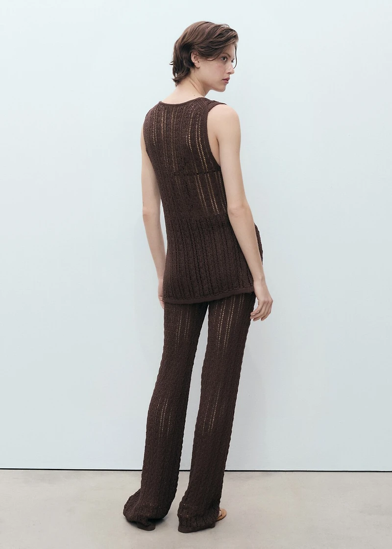 Straight-fit knitted pants with lace accents