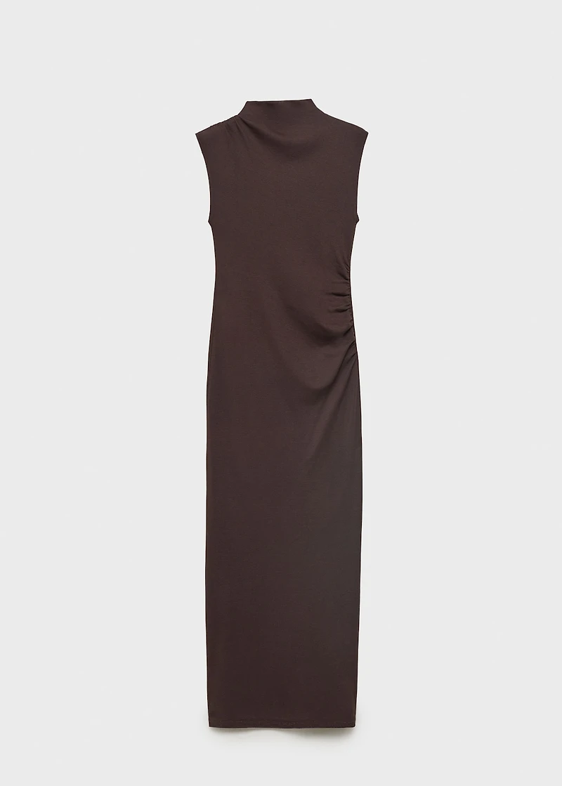 Draped dress with perkins collar
