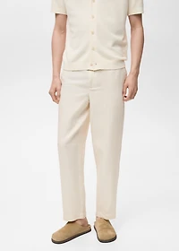 Linen-blend pants with an elastic waistband